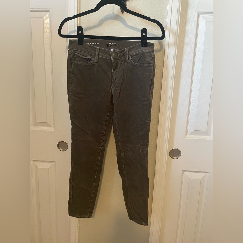 Loft Modern Skinny Ankle Corduroy Olive Green Pant
